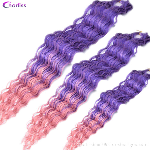 Wholesale Ombre 30 Inch Soft Water Wave Crochet Hair Attachment for Braids Long Deep Wave Synthetic Braiding Hair Extensions